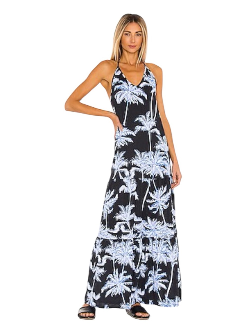 Maaji Boreal Wishes Hula Black Maxi Dress with White Palm Print